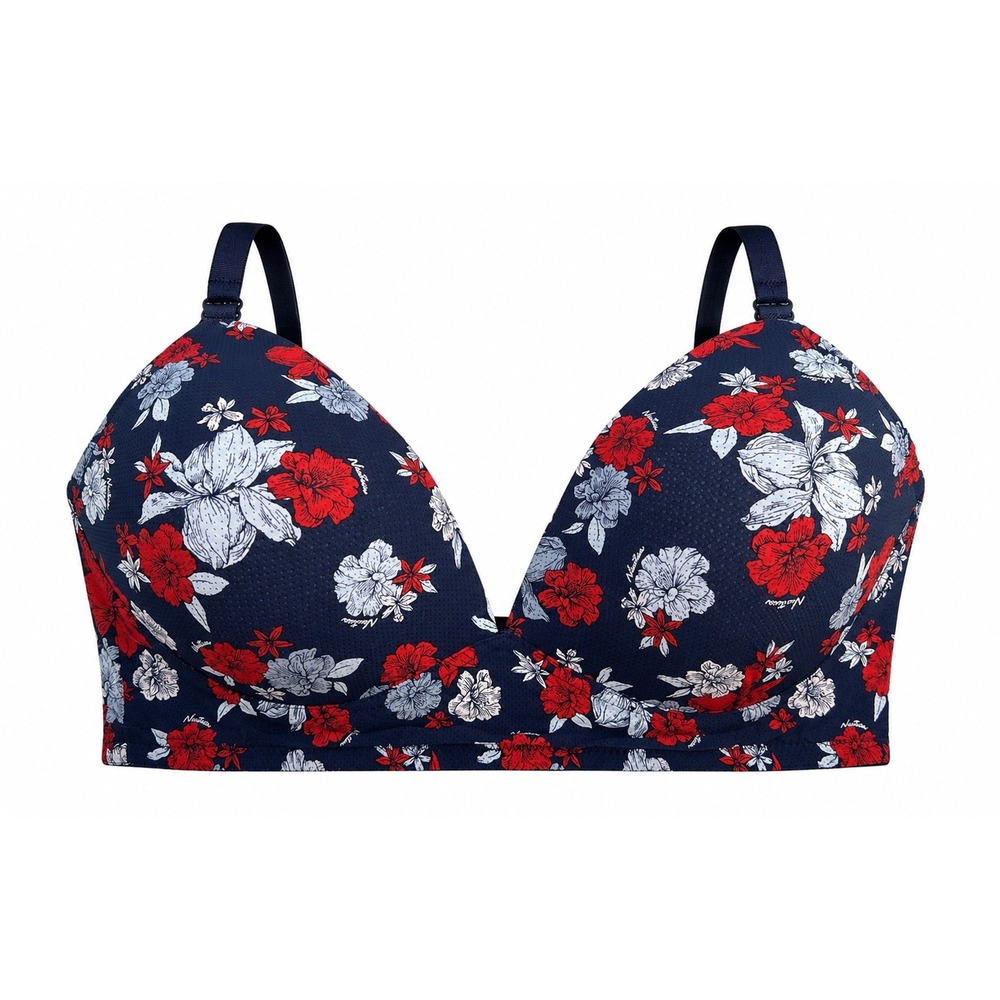 Nautica 42D Bra‎ T-Shirt Floral Navy Blue Red White Padded Mesh 4156-28